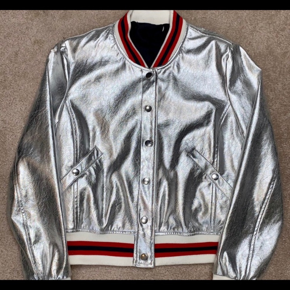 Vintage looking silver bomber jacket.